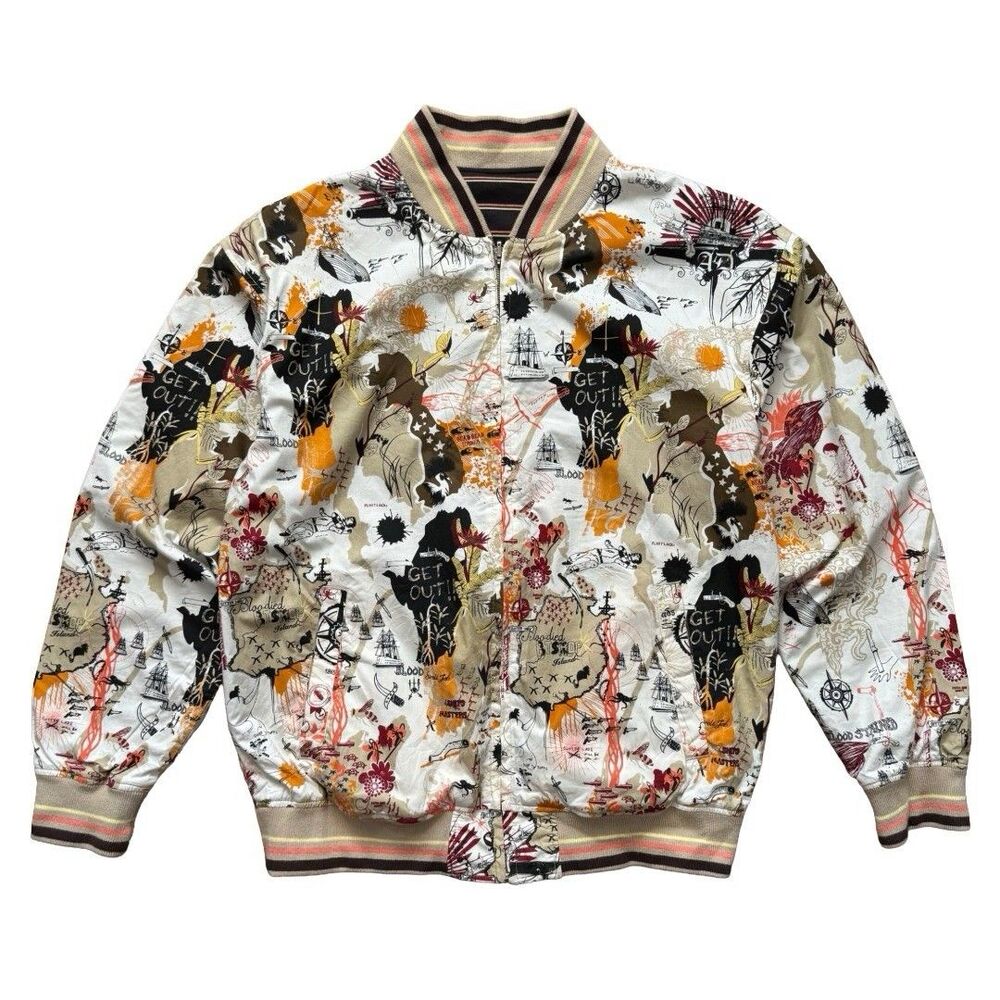 Vintage Y2K Artful Dodger L Khaki Brown Reversible Full Zip Track Jacket Rare